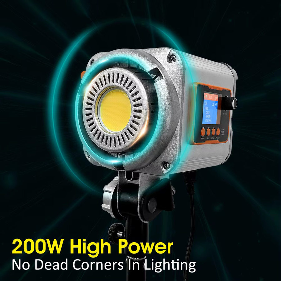 Yidoblo ZD200pro COB-Videoleuchte mit 200 W, zweifarbig 2700–6500 K, Bowens-Halterung, 10 Lichteffekte und APP-Steuerung in Silber - Bild 2