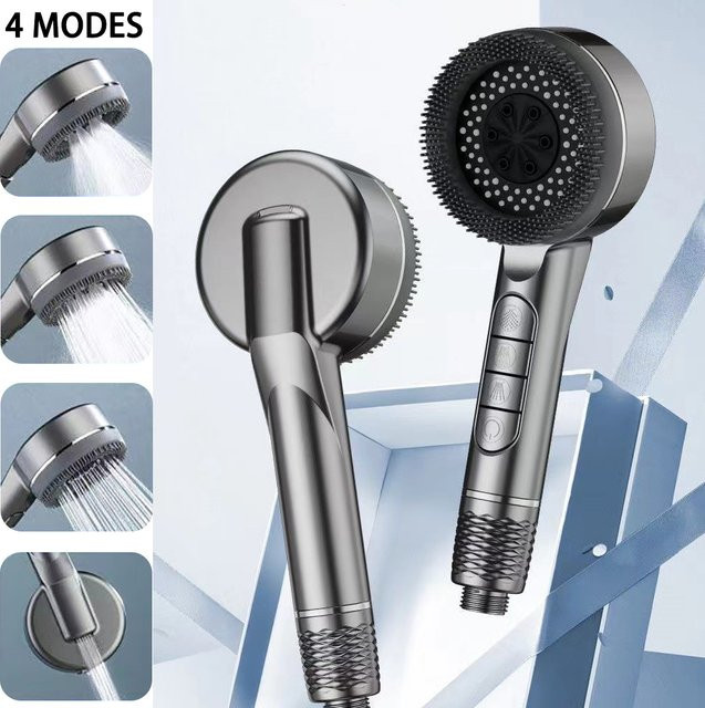 IOUHAPPY Handheld Duschkopf mit 4 Modi und Massagefunktion, Silber, Durchmesser: 14,5 cm, Breite: 9,0 cm - Bild 1