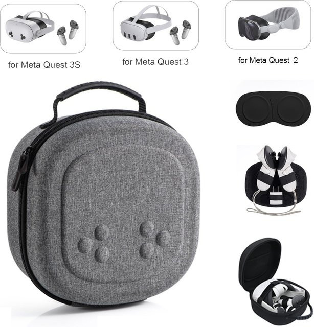 DIXSG Aufbewahrungstasche für Meta Quest 3, Quest 3S und Vision Pro, kratzfeste Tragetasche in Schwarz und Grau - Bild 1