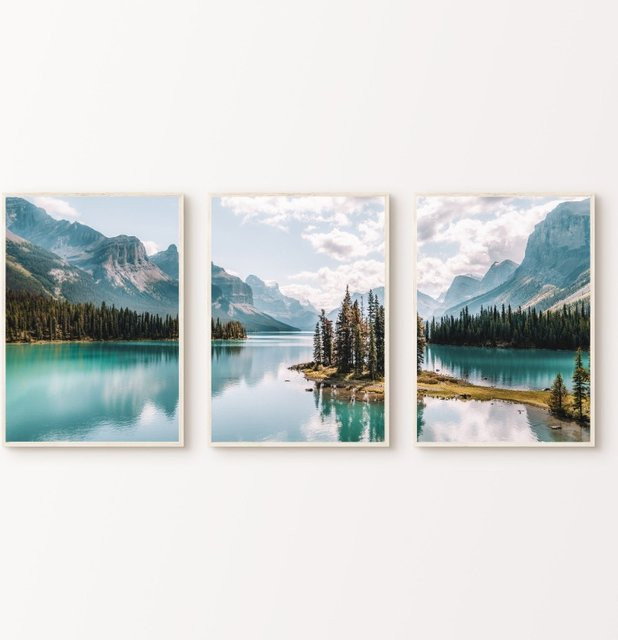 Potdemiel Wandkunst Poster Kanada Bergsee Landschaft Natur Fotografie Leinwandmalerei Mehrfarbig - Bild 1