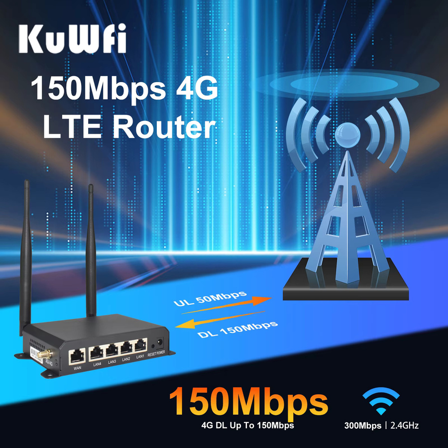 KuWFi 4G LTE SIM-Karten-Router, kabelloser 2,4 GHz WLAN Access Point mit VPN und DDNS Unterstützung in Schwarz - Bild 5