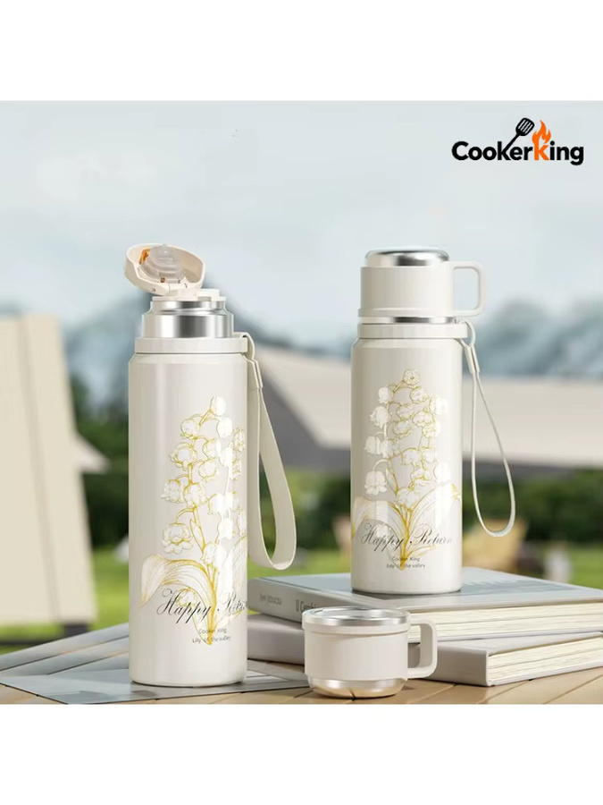 COOKER KING Isolierter Becher aus Edelstahl und PP mit Hebeseil in Weiß, 600/800 ml - Bild 4