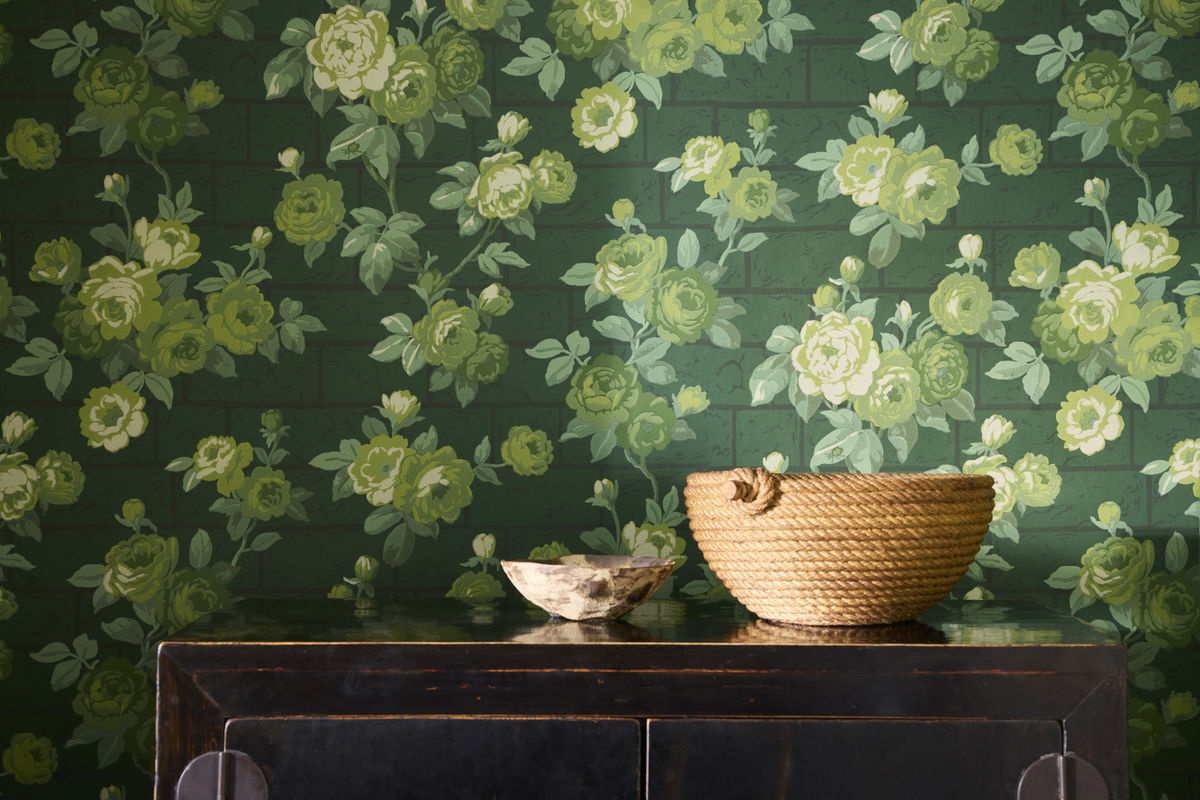 Little Greene Tapete Rose Garden Puck in Grün mit floralem Naturdesign aus Vlies - Bild 4
