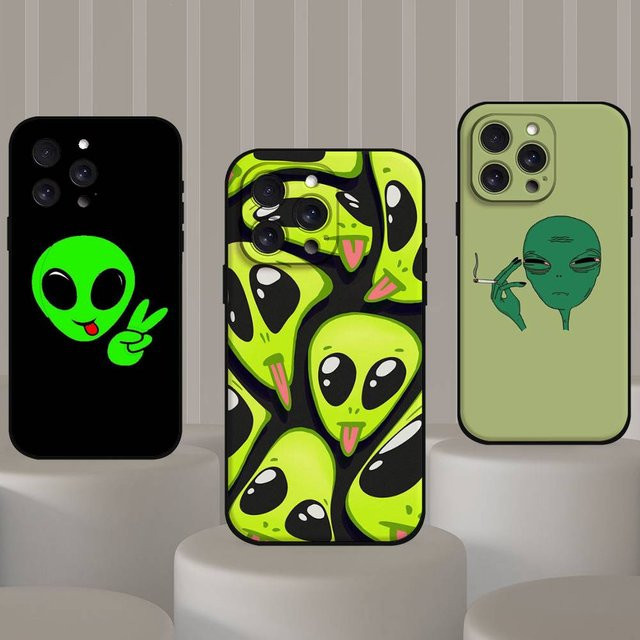 Mesuca Handyhülle mit Cartoon-Alien-Design für iPhone 11 bis iPhone 17 Pro Max, matte weiche Silikonhülle, grün - Bild 1