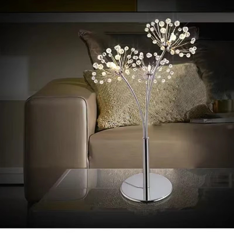 JIANKEXING Nordic LED Tischlampe Löwenzahn Kristall Blume in Silber, Warmweißes Licht für Wohnzimmer und Schlafzimmer - Bild 2