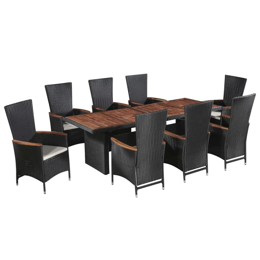 vidaXL 9-tlg Garten-Essgruppe aus Poly Rattan in Schwarz mit Auflagen Modell 15 - Bild 2
