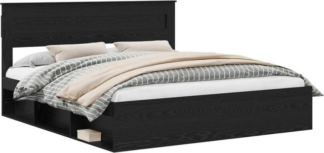 vidaXL Bettrahmen Schwarz mit Schubladen aus Massivholz und MDF, B/T/H: 200 x 200 x 210 cm - Bild 1