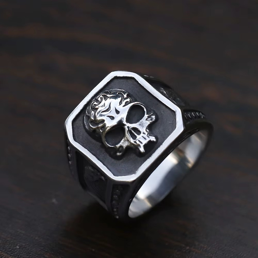Ring Edelstahl, Silber, Retro-Schädel, Herren - Bild 2