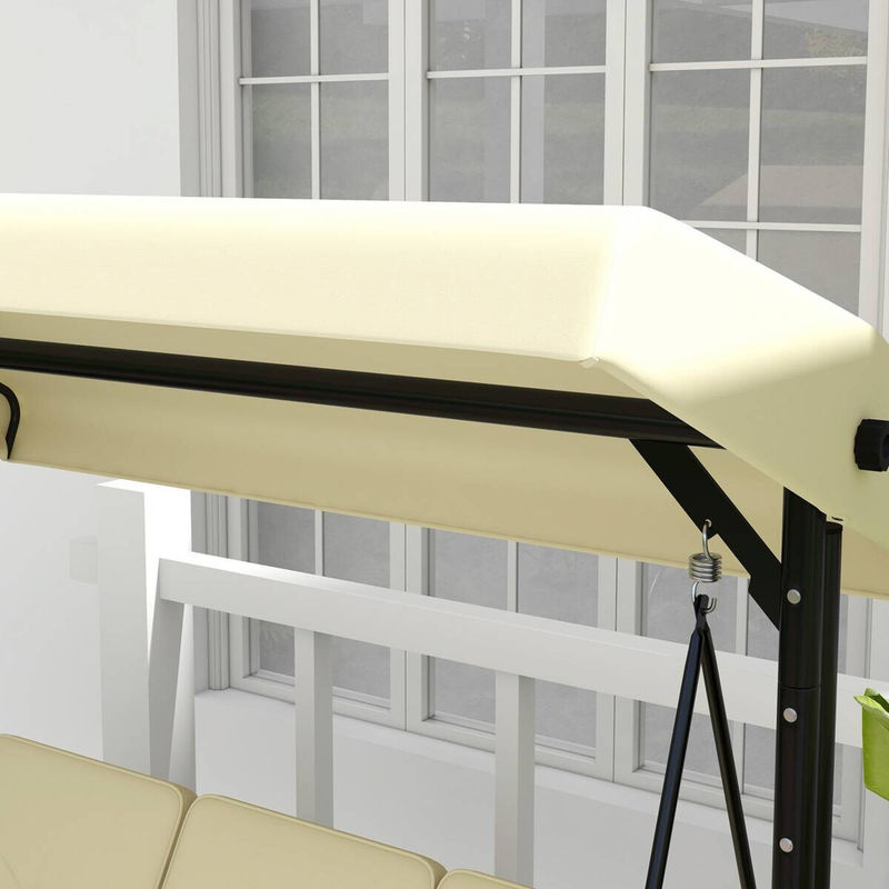 Outsunny 2 in 1 Hollywoodschaukel mit Liegefunktion und Sonnendach, 3-Sitzer Gartenschaukel aus Stahl in Beige, B/T/H: 195 x 117 x 175 cm - Bild 4