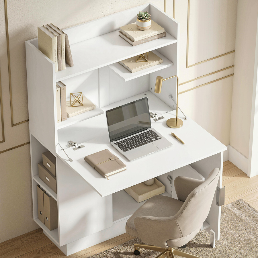HOMCOM Klappschreibtisch Sekretär mit Schrank und Aufbewahrungsregalen, Weiß, B/T/H: 80 x 30 x 128 cm - Bild 2