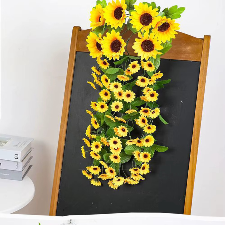 Kmitang Künstliche Hängepflanzen in Grün mit Sonnenblumen und Gänseblümchen, Höhe: 66 cm - Bild 2