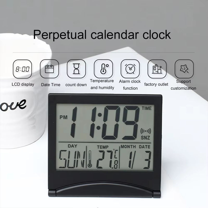 Aideepen Multifunktionale LCD Desktop Uhr mit Wecker, Datum und Temperatur in Schwarz - Bild 3