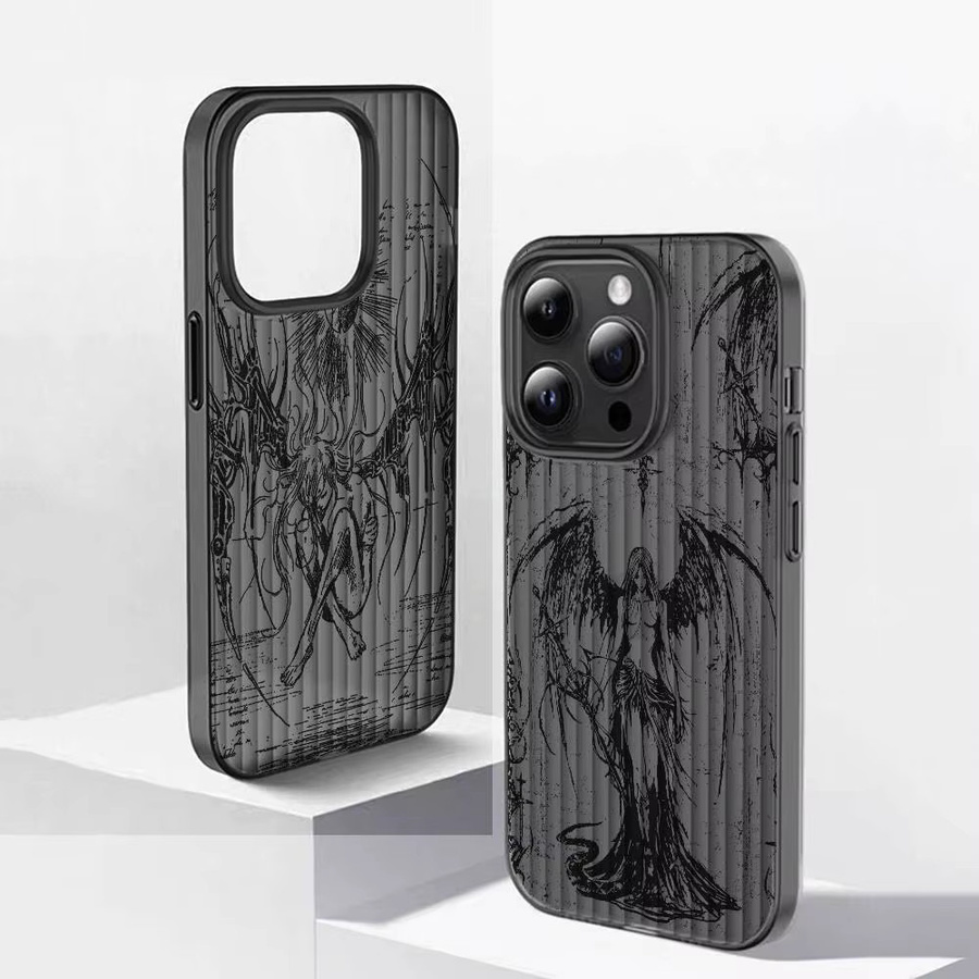 Potdemiel Black Angel Death Demon Handyhülle für iPhone 11 bis iPhone 17 Pro Max Plus in Schwarz mit gewellter Stoßstange - Bild 2