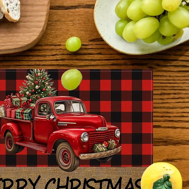 VIKAMA 4-teiliges Weihnachts-Tischset mit rotem Karomuster für deine Festtagsdekoration - Bild 1