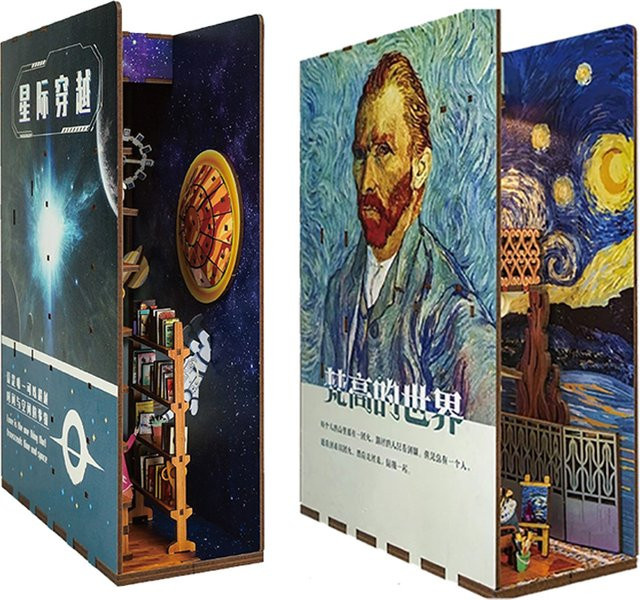 Tinamic Van Gogh Buchnische, Holz-Miniaturmodell-Bausatz, 3D-Puzzle, mit Licht - Bild 1