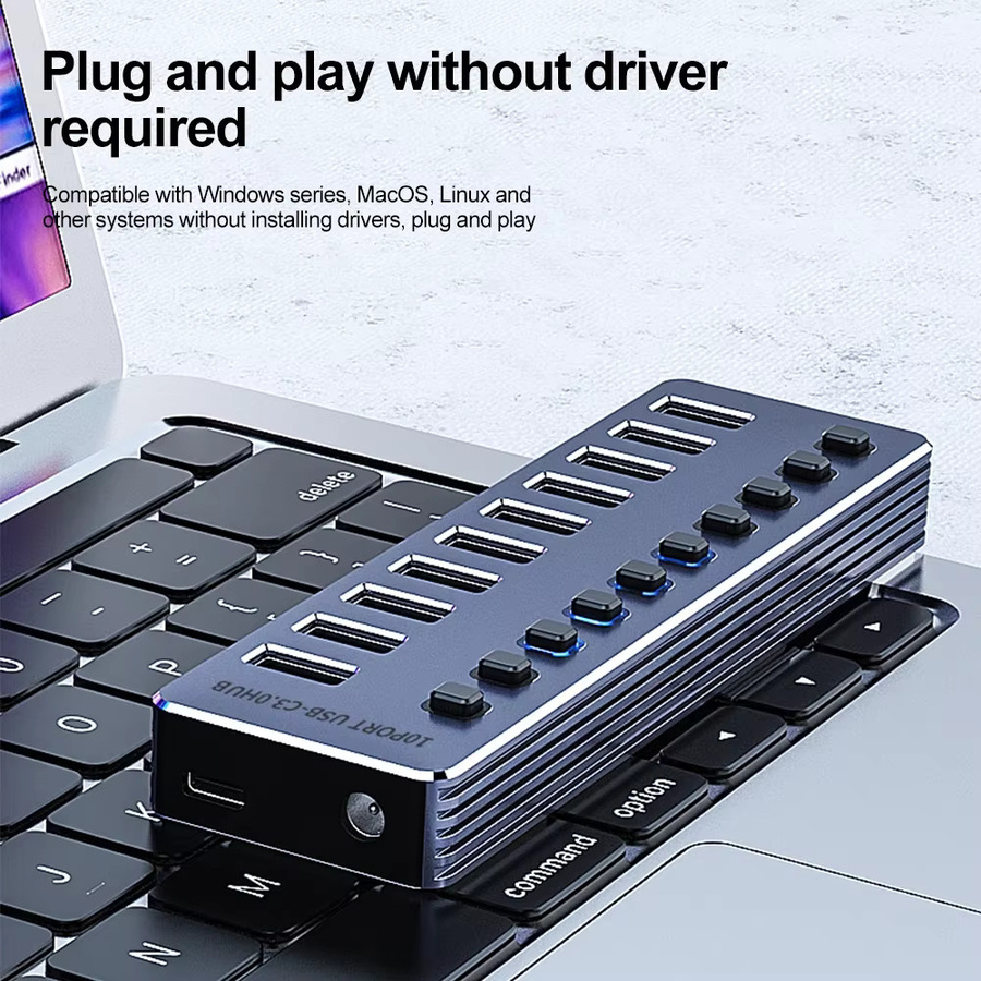 Kebidumei 7-in-1 USB-Hub mit USB 3.0 Schnittstellen, individuellen Ein-/Aus-Schaltern und 12V Netzteil für deinen Laptop - Bild 6