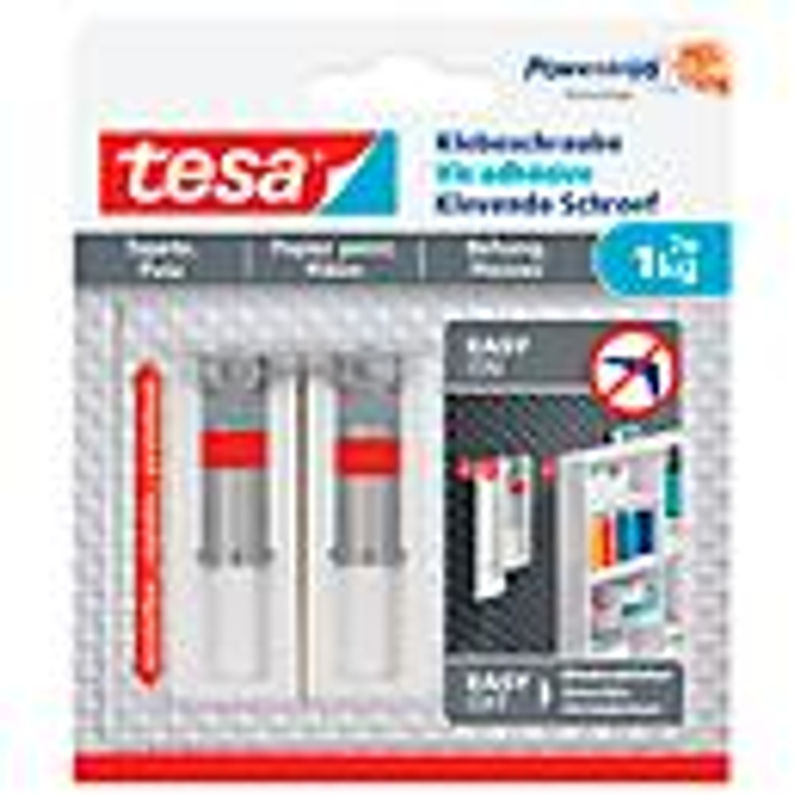 tesa Klebeschraube für Tapete und Putz in Weiß, höhenverstellbar und ablösbar, 2 Stück - Bild 3