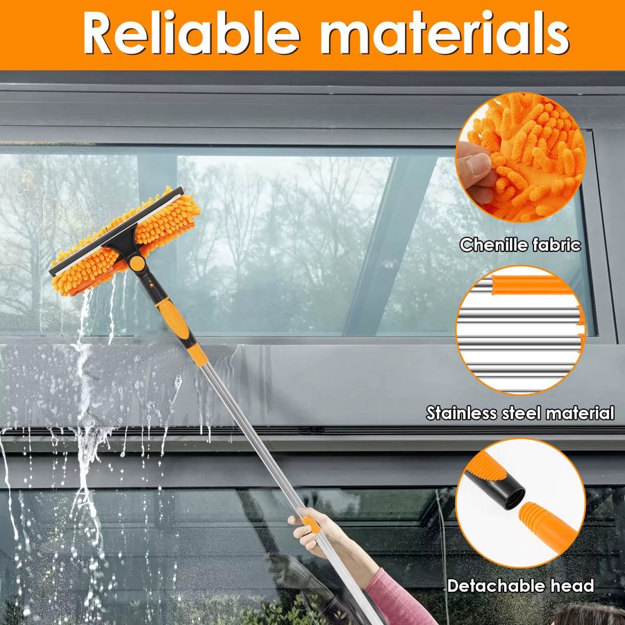 Willstar 2-in-1 Fensterreinigungsset mit Teleskopstange, doppelseitiger Glasabzieher und 180 Grad schwenkbarem Mopp, Orange, Höhe: 190 cm - Bild 4