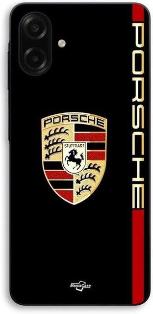 Maniacase Schutzhülle für Samsung Galaxy A07 mit Porsche Logo in Schwarz, Rot und Gold - Bild 1