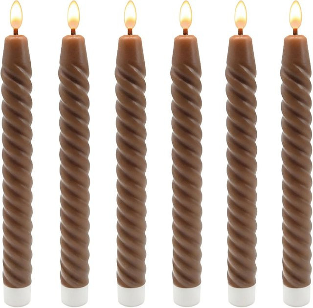 Relaxdays LED Stabkerzen 6er Set aus Echtwachs mit Flacker-Effekt und gedrehtem Design, Farbe Coffee, Höhe: 25 cm, Durchmesser: 2,2 cm - Bild 1