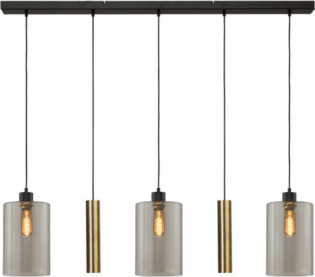 Masterlight Ortona 3/2 Pendelleuchte 5-flammig in Messing Antik und Schwarz Matt mit transparenten Glaszylindern - Bild 1