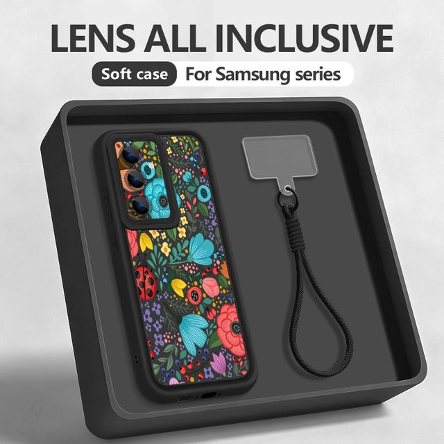Samsung Handyhülle mit Trageriemen und romantischem Gartenmuster in Rot und Multicolour für Galaxy S25 S24 S23 S22 Ultra S24 FE S25 Edge - Bild 1