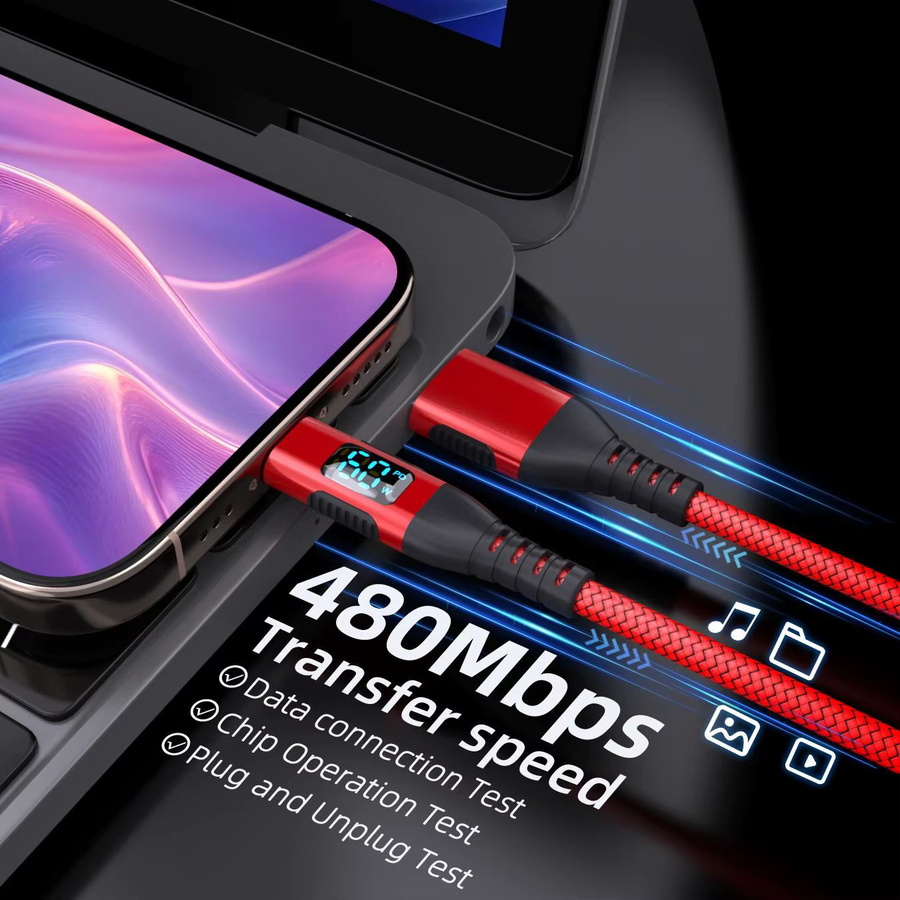 LAIHONEN USB-C zu USB-C Schnellladekabel mit Nylon-Ummantelung für iPhone 15 Serie und Samsung Galaxy Modelle in Schwarz und Rot - Bild 4
