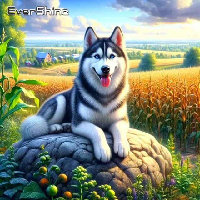 Evershine DIY Hund Diamant Stickerei Wolf Mosaik Bild mit runden Strasssteinen, Multicolor, B/H: 20 x 20 cm - Bild 1
