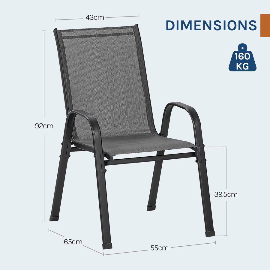 WOLTU 2/4-teiliges Gartenstuhl-Set aus Metall in Anthrazit, stapelbare Outdoor-Sitzgarnitur mit Armlehnen und Rückenlehne für Garten, Terrasse oder Balkon - Bild 5