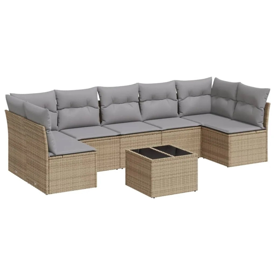 vidaXL 8-teilige Garten-Sofagarnitur in L-Form aus Poly-Rattan in Beige-Grau mit Tisch und Polsterkissen - Bild 2
