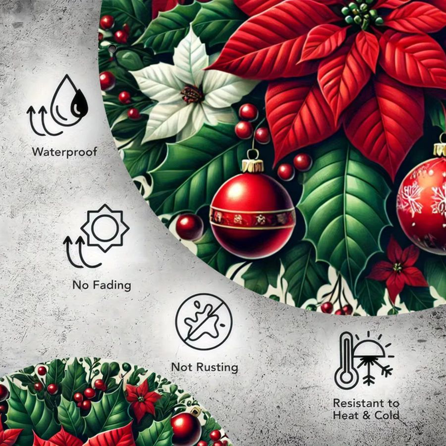Potdemiel Weihnachts-Wandkunst aus Metall in Rot, rundes Eisenschild mit festlichem Design, Durchmesser: 20,3 cm - Bild 4