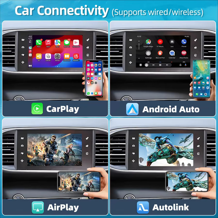 Junsun Wireless Carplay und Android Auto Modul für Peugeot Citroen SMEG MRN mit Rückfahrkamera und Navigationsunterstützung - Bild 2