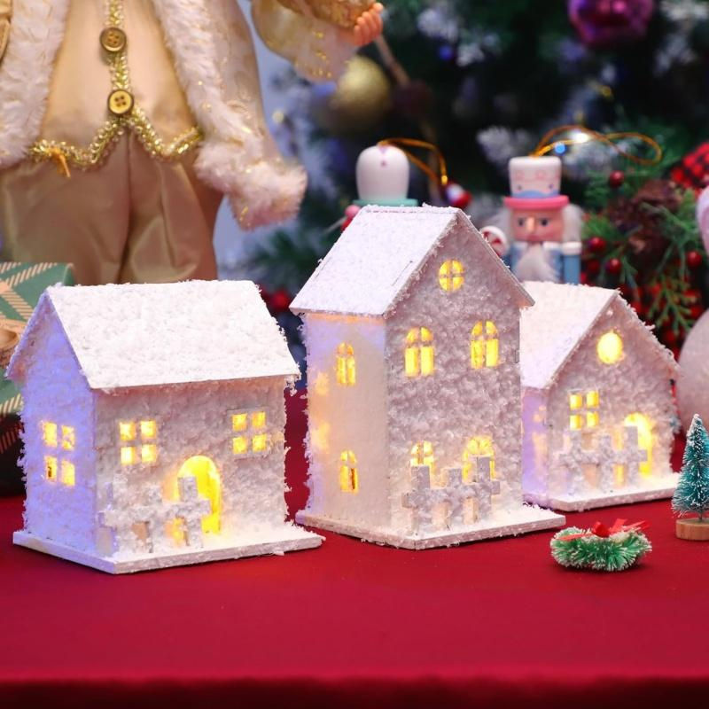 Fashnics LED-beleuchtete Weihnachtsdorfhäuser aus Holz in Braun und Weiß zur Weihnachtsdekoration - Bild 3