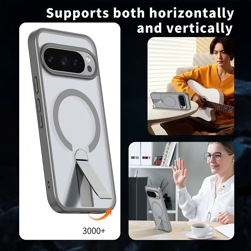 Magnetische Metall-Handyhülle mit unsichtbarem Halter für MagSafe und Objektivschutz für Google 10Pro XL und 9A in Grau und Transparent - Bild 5