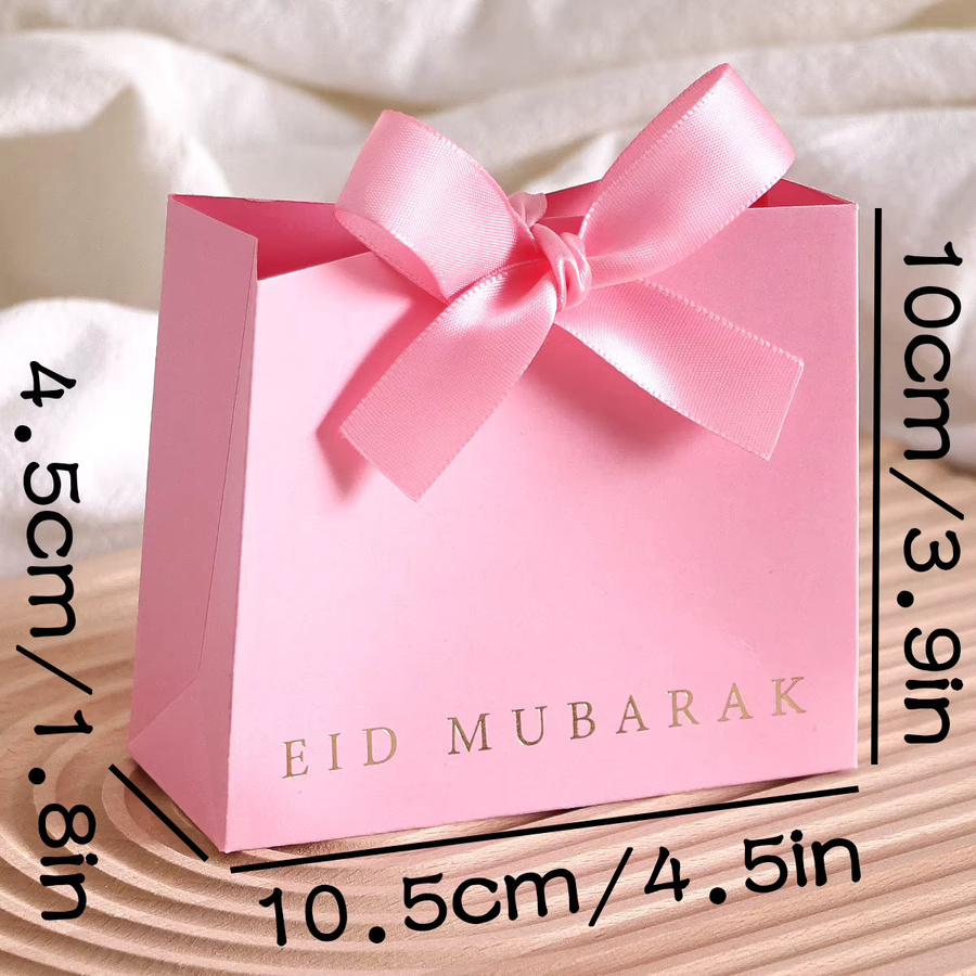 10 Stück Eid Mubarak Mini-Geschenkboxen aus Papier, laminiert, mit elegantem Band, Farben: Schwarz, Weiß und Rosa, B/T/H: 11,5 x 10 x 4,5 cm - Bild 4