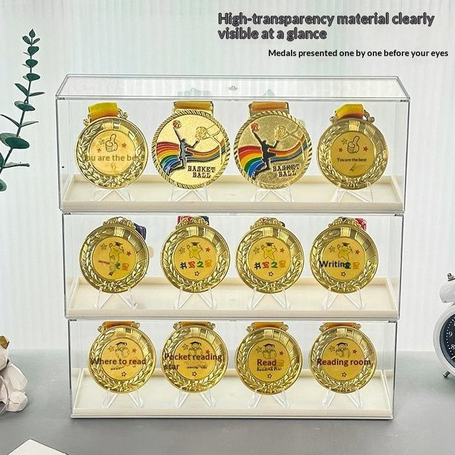 Medaillen-Präsentationsständer und Aufbewahrungsbox für Marathonmedaillen aus transparentem Kunststoff, stapelbarer Organizer für Münzen und Souvenirs, 1 Set - Bild 1
