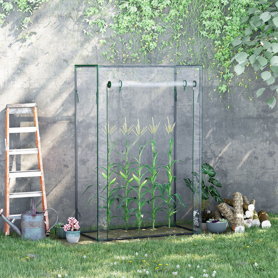 Outsunny Gewächshaus für den Pflanzenanbau mit aufrollbarer Tür aus Stahl und Kunststoff, transparent, B/T/H: 100 x 50 x 150 cm - Bild 2