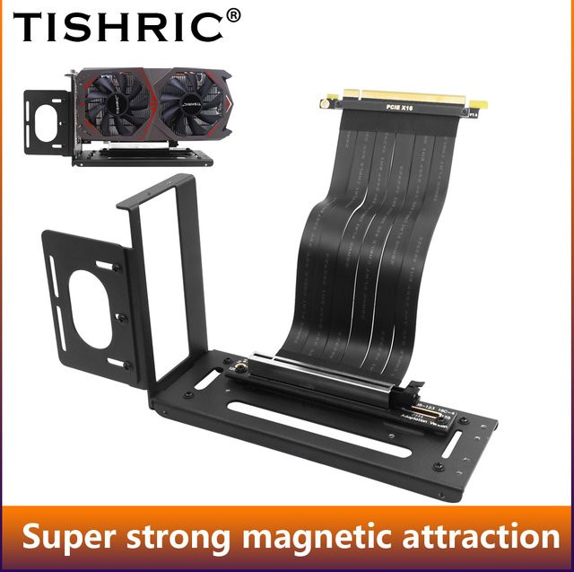 TISHRIC PCIe 3.0 16X Riser-Karte Grafikkarte PCI-E Slot Extender mit flexiblem Flachbandkabel-Adapter und Halterung in Schwarz oder Weiß - Bild 1