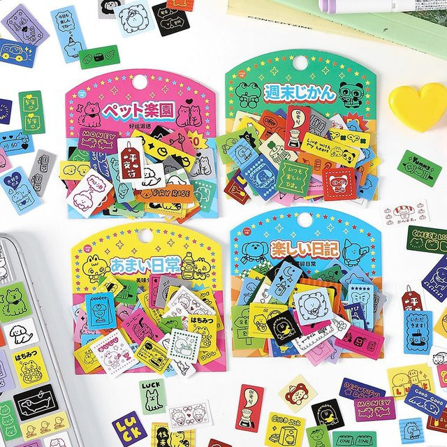 TWBEB Lucky Label Sticker Pack mit süßen Mustern im koreanischen Stil, 50 Blatt, Mehrfarbig, Scrapbooking-Zubehör für dein Tagebuch - Bild 1