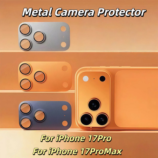 9H AR Armor Kamera-Objektivschutz für iPhone 17 Pro/Pro Max mit Aluminium-Metallring und gehärtetem Glas in Orange - Bild 1