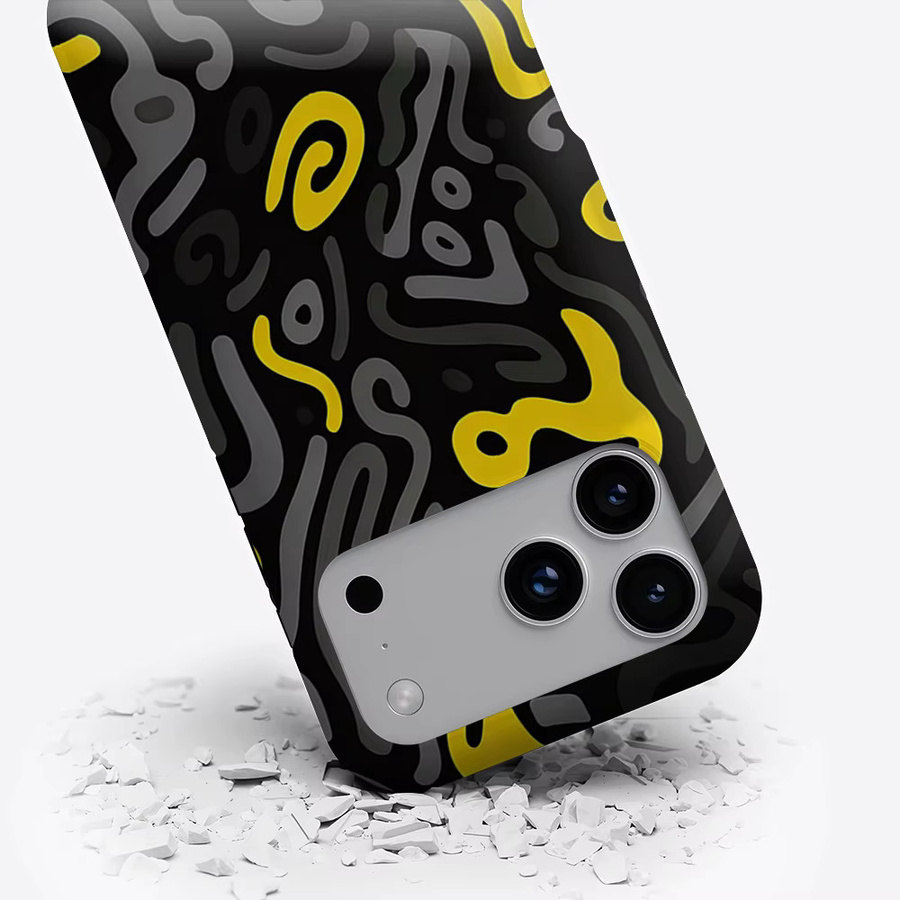 Aurea Case Matte Bumper MagSafe Schutzhülle für iPhone 13 bis 17 Pro Max Schwarz-Gelb Graffiti Design - Bild 3