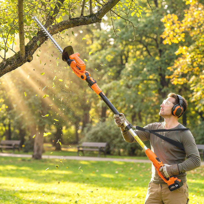 Outsunny Elektrische Heckenschere mit Teleskopstiel aus Aluminium und schwenkbarem Kopf, Orange, Klingenlänge: 51 cm, inklusive 2 Akkus à 4,0 Ah - Bild 2