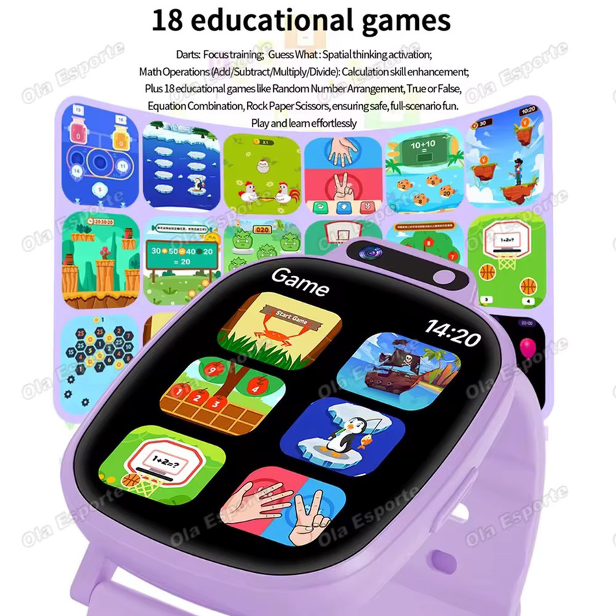 Ola Esporte Kinder-Smartwatch in Lila mit HD-Kamera, Videoaufzeichnung, 18 Spielen und Lernkarten - Bild 2