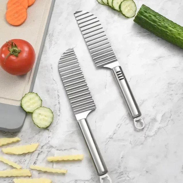 Edelstahl Crinkle Wavy Slicer in Silber für Obst, Gemüse und Kartoffelchips - Bild 1