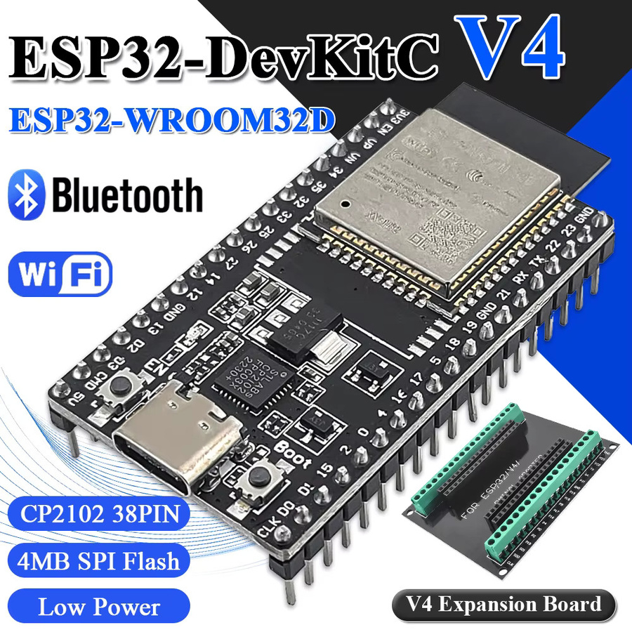 ESP32-32D Entwicklungsboard Kit mit GPIO-Erweiterungsboard, BT WLAN-Modul, USB Typ-C und CP2102, Schwarz - Bild 2