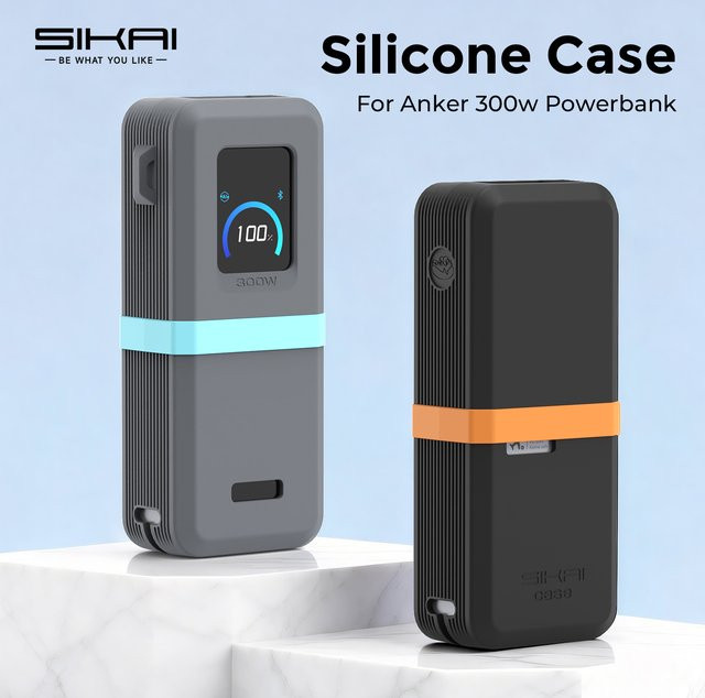 SIKAI Silikon-Schutzhülle für Anker 300W Powerbank mit 26250mAh in Grau mit Kabelaufbewahrung - Bild 1