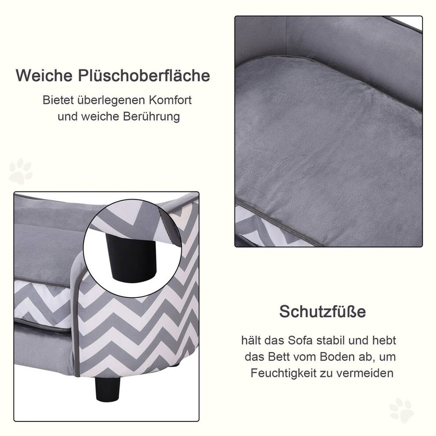 PawHut Hundesofa aus Holz in Grau mit abnehmbarem Bezug, B/H/L: 41 x 33,5 x 67 cm - Bild 4
