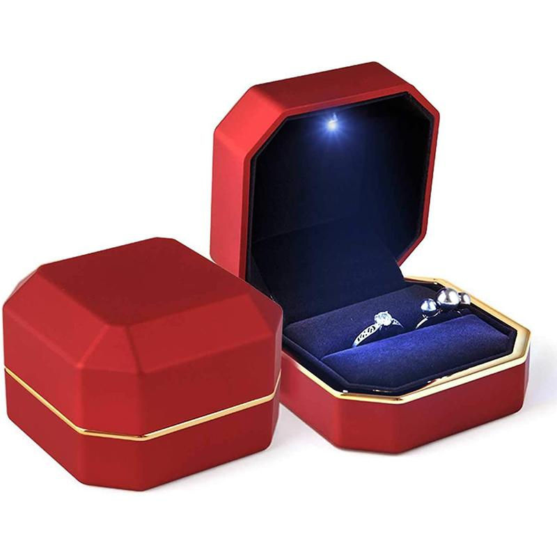 Luxus Schmuckbox mit LED-Licht von SZwatch für Ringe, Halsketten und Anhänger, Textil-Geschenkeetui für Verlobung und Hochzeit, schwarz - Bild 2