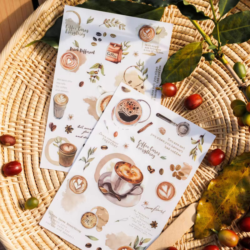 2 Stück flache Aufkleber mit Kaffeethema und Retro-Kaffeetassen in Multicolour für DIY Scrapbooking und handgefertigte Alben - Bild 2