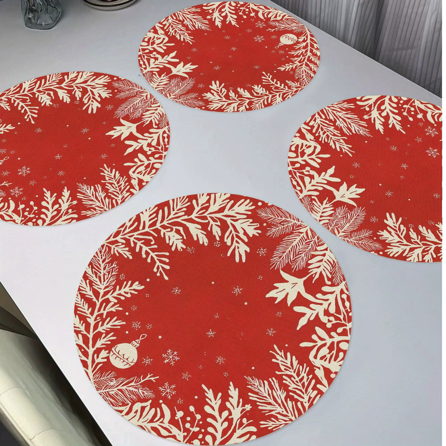 VIKAMA 4-teiliges Weihnachts-Tischset Set in Rot und Weiß für deine Feiertags-Tischdekoration - Bild 3